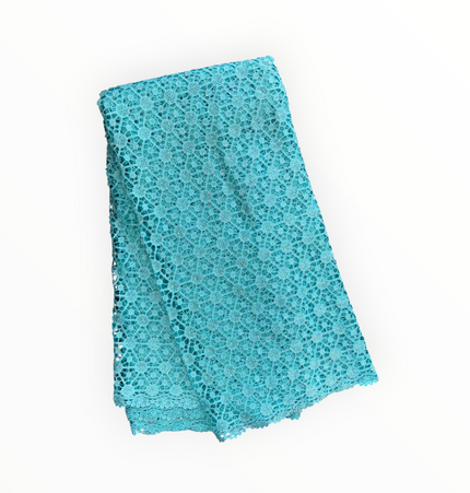 Top Quality Cord Lace Fabric in Light Green / Blue - 5 Yards