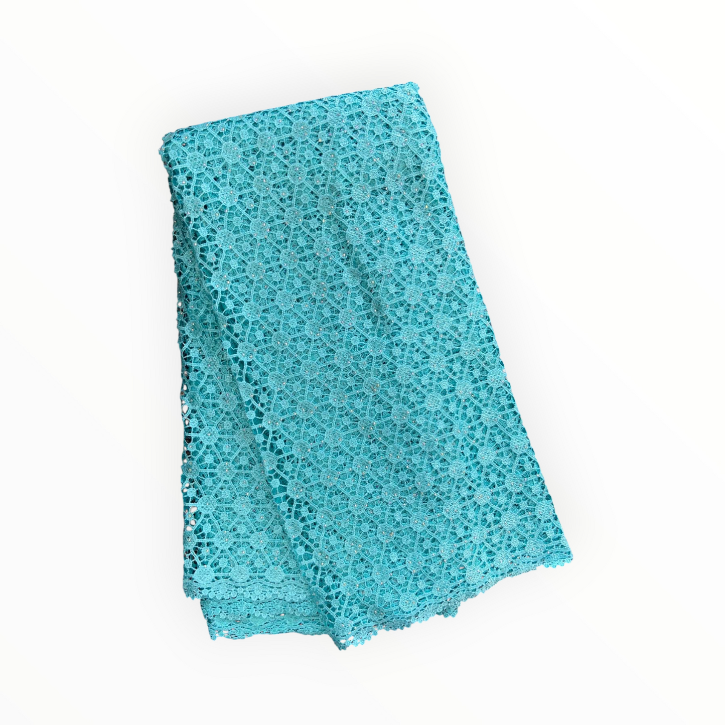 Top Quality Cord Lace Fabric in Light Green / Blue - 5 Yards
