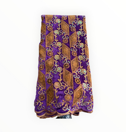 Luxury Velvet Lace Fabric in Purple / Brown – 5 Yards Piece
