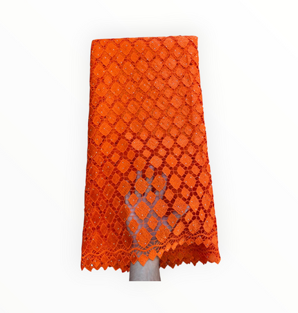 Top Quality Cord Lace Fabric in Orange - 5 Yards