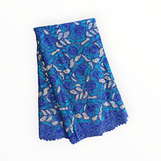 Premium Cord Lace with Sequins in Royal Blue / White – 5 Yards Piece (New Collection)