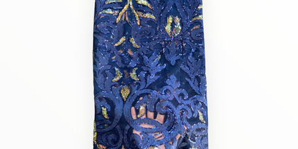 French Lace with Sequins in Navy Blue – 5 Yards Piece