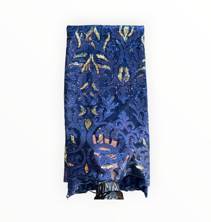 French Lace with Sequins in Navy Blue – 5 Yards Piece