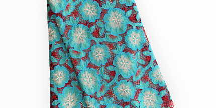 Top Quality Cord Lace Fabric in Teal Blue / Maroon - 5 Yards