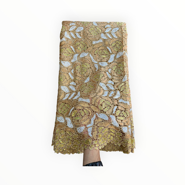 Premium Cord Lace with Sequins in Gold / White – 5 Yards Piece (New Collection)