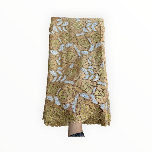 Premium Cord Lace with Sequins in Gold / White – 5 Yards Piece (New Collection)