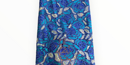 Premium Cord Lace with Sequins in Royal Blue / White – 5 Yards Piece (New Collection)