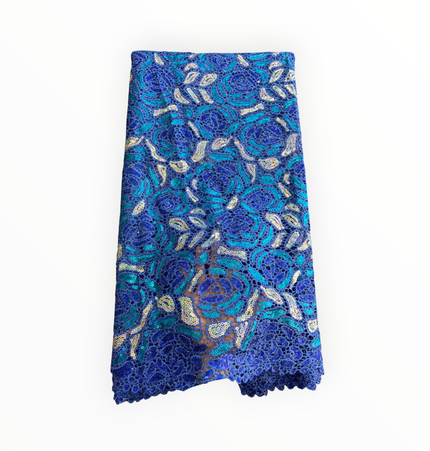 Premium Cord Lace with Sequins in Royal Blue / White – 5 Yards Piece (New Collection)