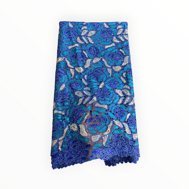 Premium Cord Lace with Sequins in Royal Blue / White – 5 Yards Piece (New Collection)