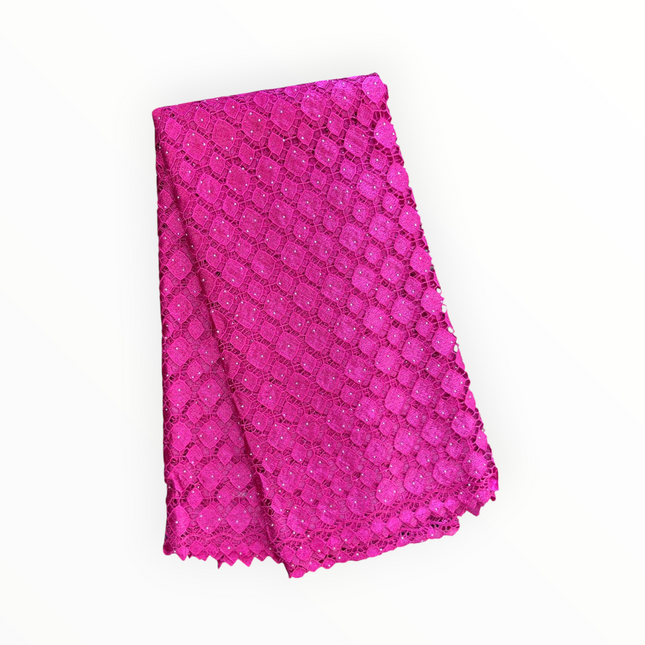 Top Quality Cord Lace Fabric in Fuscia Pink - 5 Yards