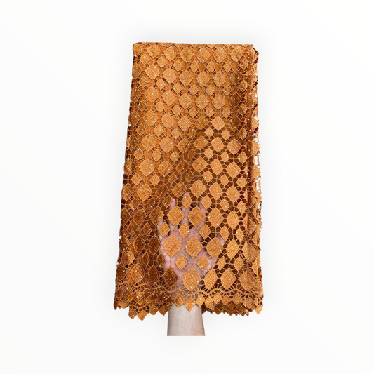 Top Quality Cord Lace Fabric in Brownish Gold - 5 Yards