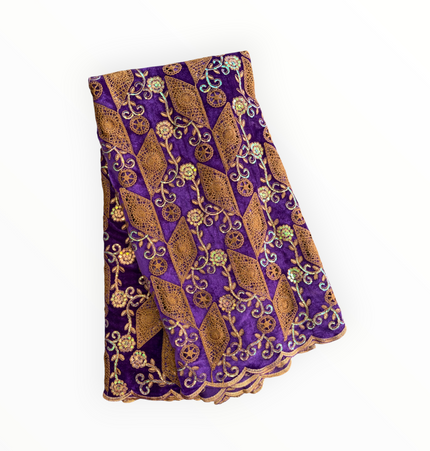 Luxury Velvet Lace Fabric in Purple / Brown – 5 Yards Piece