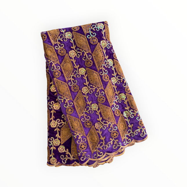 Luxury Velvet Lace Fabric in Purple / Brown – 5 Yards Piece