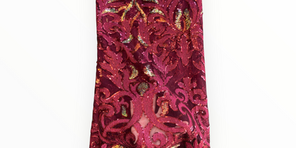 French Lace with Sequins in Maroon – 5 Yards Piece