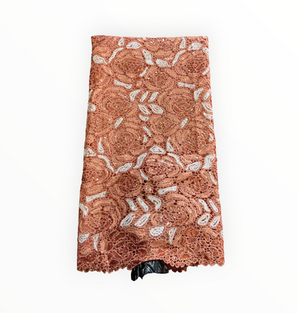 Premium Cord Lace with Sequins / Peach – 5 Yards Piece (New Collection)