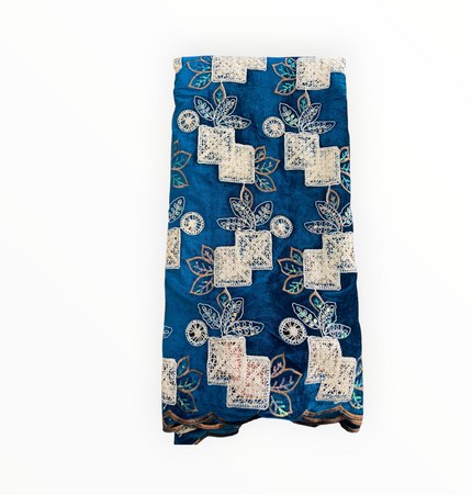 Luxury Velvet Lace Fabric in Teal Green / Off White – 5 Yards Piece (Patterned Design Collection)