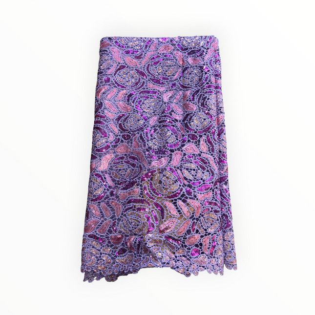 Premium Cord Lace with Sequins in Lilac / Purple / Pink – 5 Yards Piece (New Collection)