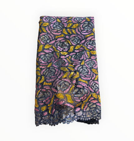 Premium Cord Lace with Sequins in Gray / Pink / Gold – 5 Yards Piece (New Collection)