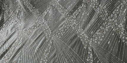 Luxurious Pearl / Beaded Lace - Gray / Silver - 1 yard