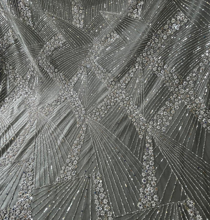 Luxurious Pearl / Beaded Lace - Gray / Silver - 1 yard